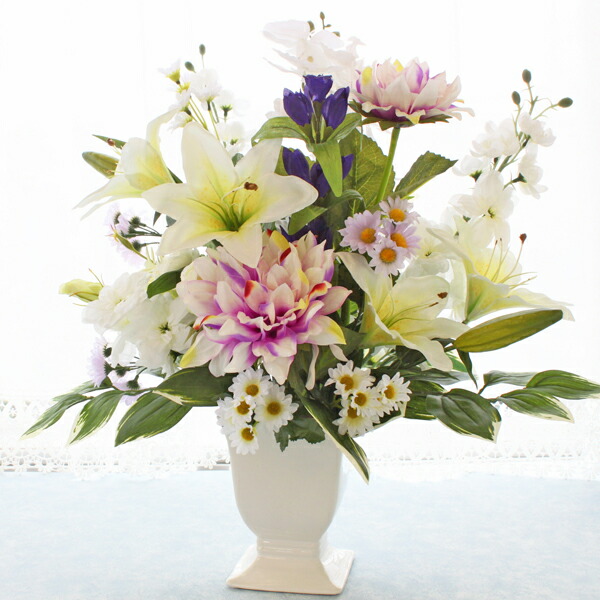 楽天市場】造花 仏花 かのこ百合とダリアのアレンジ CT触媒 光触媒