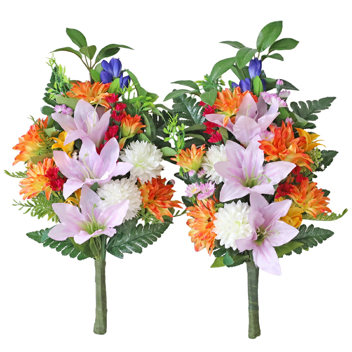 楽天市場】お墓 造花 仏花 シキミやオレンジダリアとユリの花束 一対