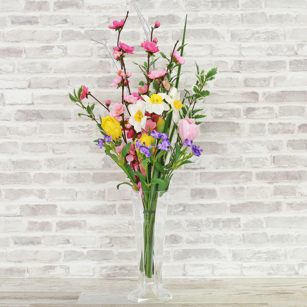 楽天市場】造花 桃や水仙とチューリップの花束のアレンジ シルク