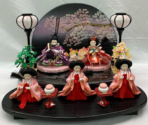 楽天市場】雛人形 桐二段飾 豆親王五人飾 三人官女セット 黒色
