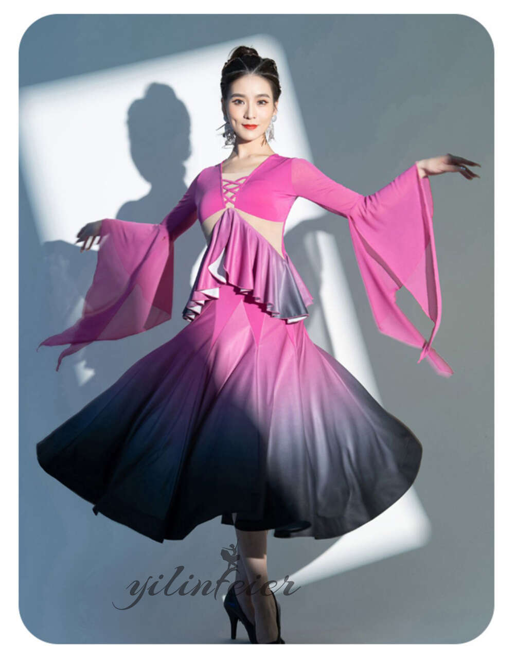 楽天市場】社交ダンスドレス クラーデション ひらひら フリル 社交