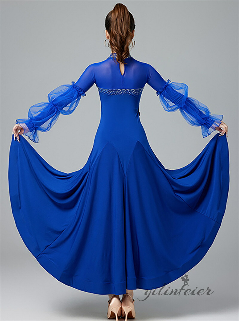 楽天市場】社交ダンスドレス パフスリーブ 立ち襟 社交ダンス 練習着