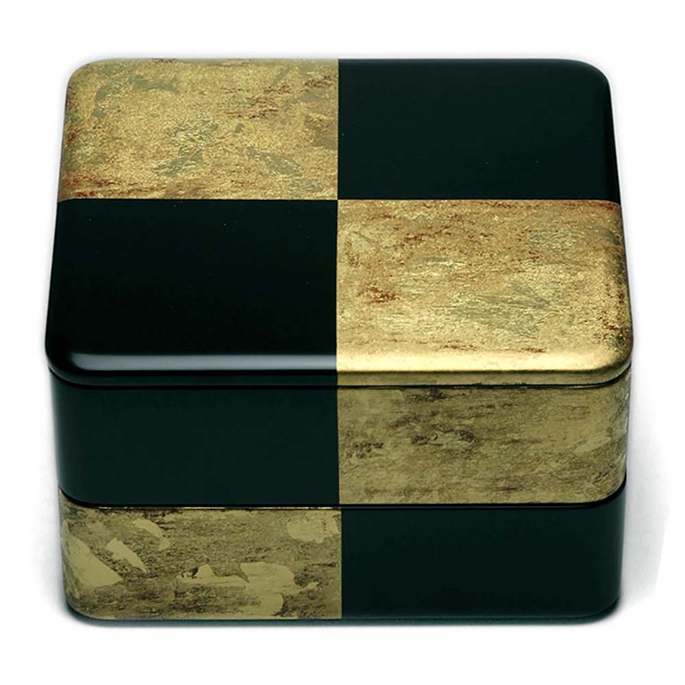 楽天市場】漆器・輪島塗：黒内朱六五重[市松箔絵]・二段一蓋・奥田志郎