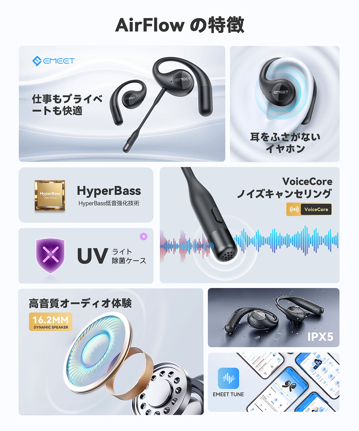 楽天市場】ワイヤレスイヤホン オープンイヤー 耳を塞がない マイク