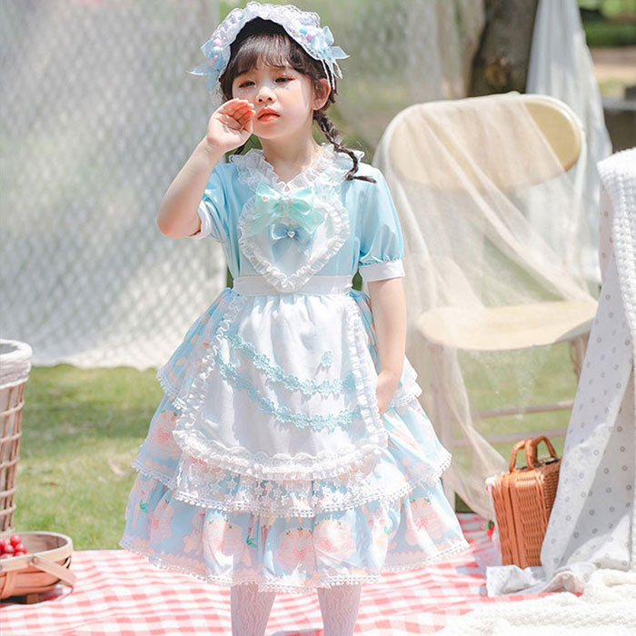 楽天市場】エプロン ドレス ジュニア ドレス エプロンドレス 水色