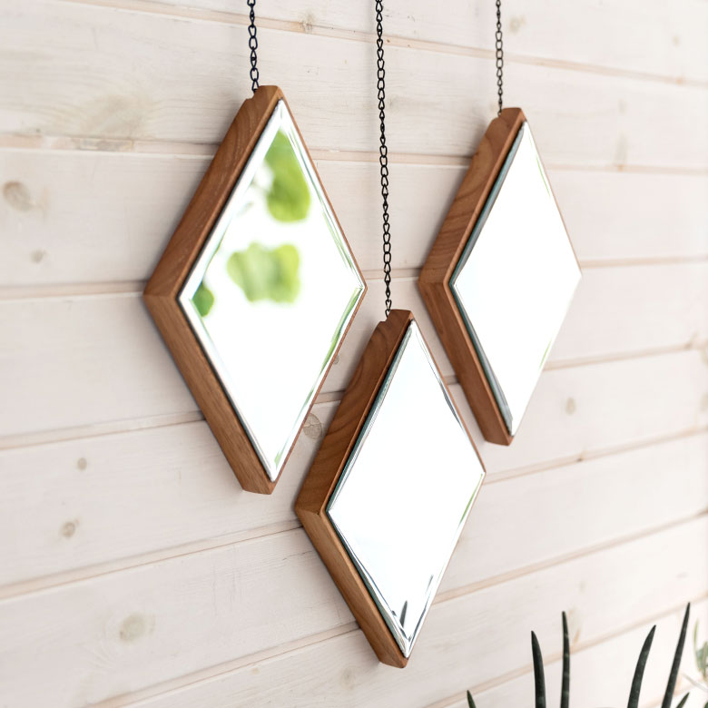 楽天市場】ミラー 鏡 ひし形 木 飛散防止 3個セット W 20 × D 3 × H