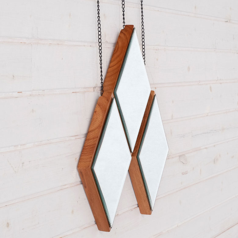 楽天市場】ミラー 鏡 ひし形 木 飛散防止 3個セット W 20 × D 3 × H