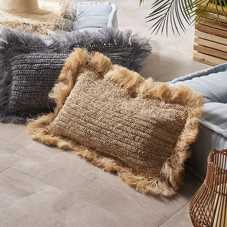 楽天市場】クッションカバー 長方形 30×50 cm ヤシ ラフィア フリンジ