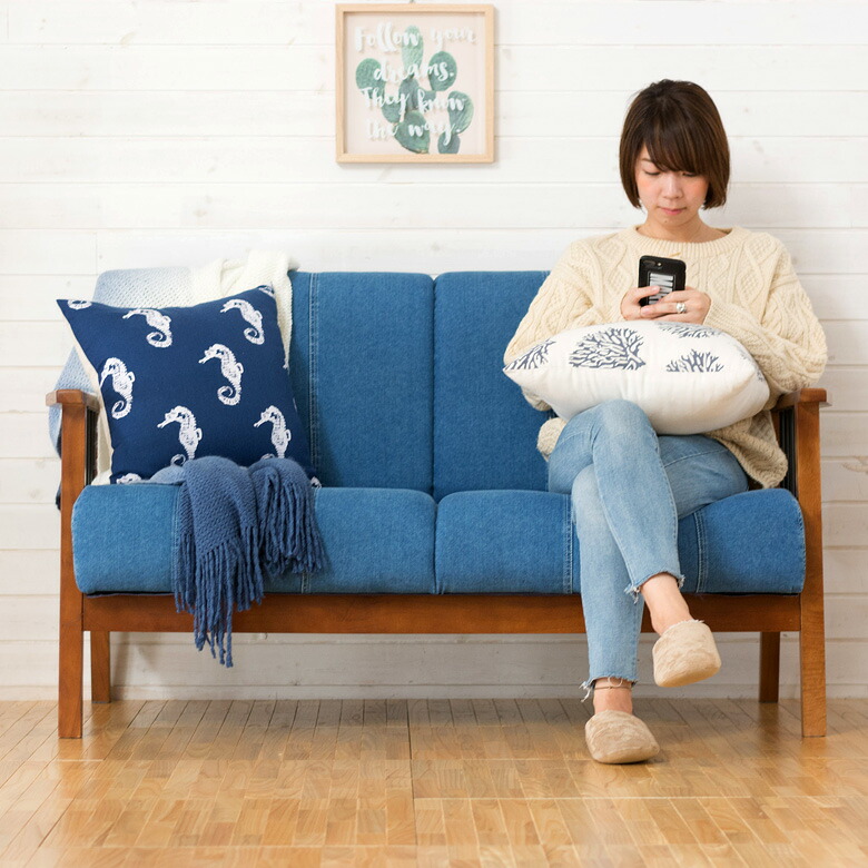 楽天市場】2人掛けソファ デニム生地 木製 アイアン 肘掛け 幅138cm