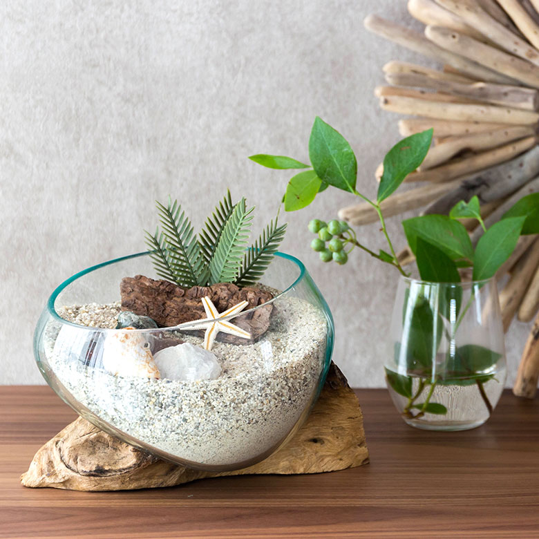 楽天市場】ガラス 流木 プランター オブジェ Sサイズ 飾り台
