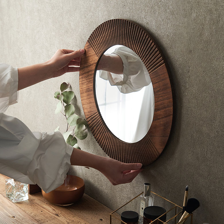 楽天市場】鏡 壁掛けミラー 木製 円形 丸型 丸ミラー W42 D1 H42 cm 鏡