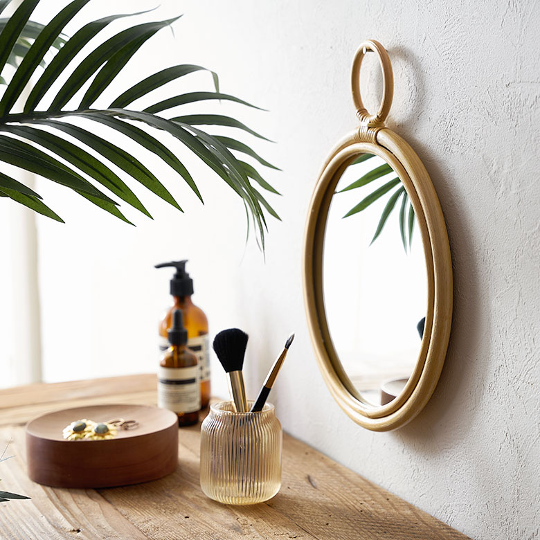 楽天市場】ミラー 鏡 壁掛け 立て掛け ラタン 籐製 丸型 ミラー部分 径
