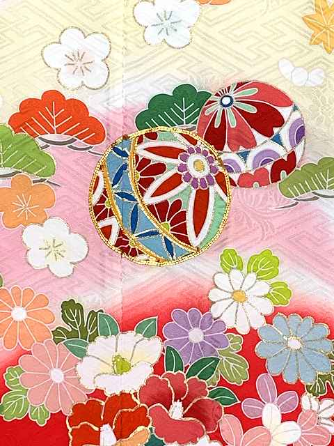 511ag46◎七五三 七歳 女児 着物&袋帯 総柄 金駒刺繍金彩 青海波 緑