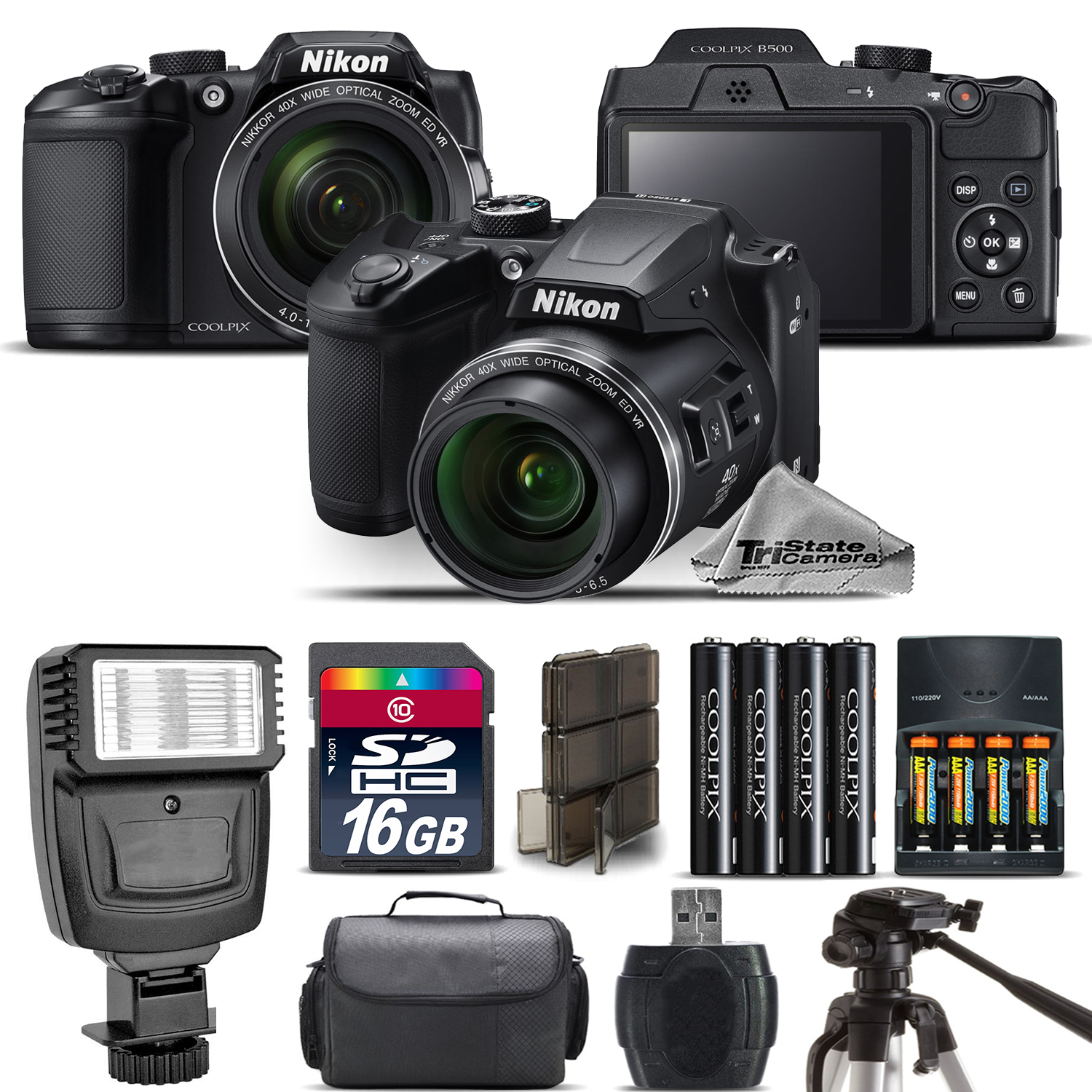 NIKON | COOLPIX B500 Camera 40x Optical Zoom + Flash + Case - 16GB