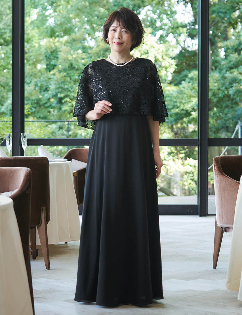 結婚式 母親ドレス ・マザーズドレス ケープ付きアンサンブル MD0506