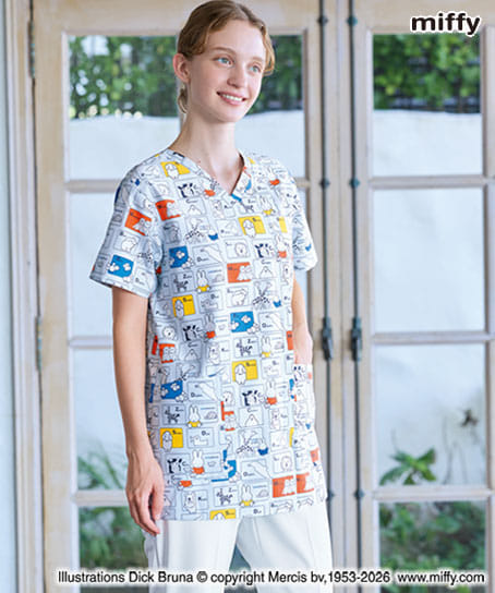 ミッフィー×ナガイレーベン】男女兼用プリント柄スクラブ MFS-5852