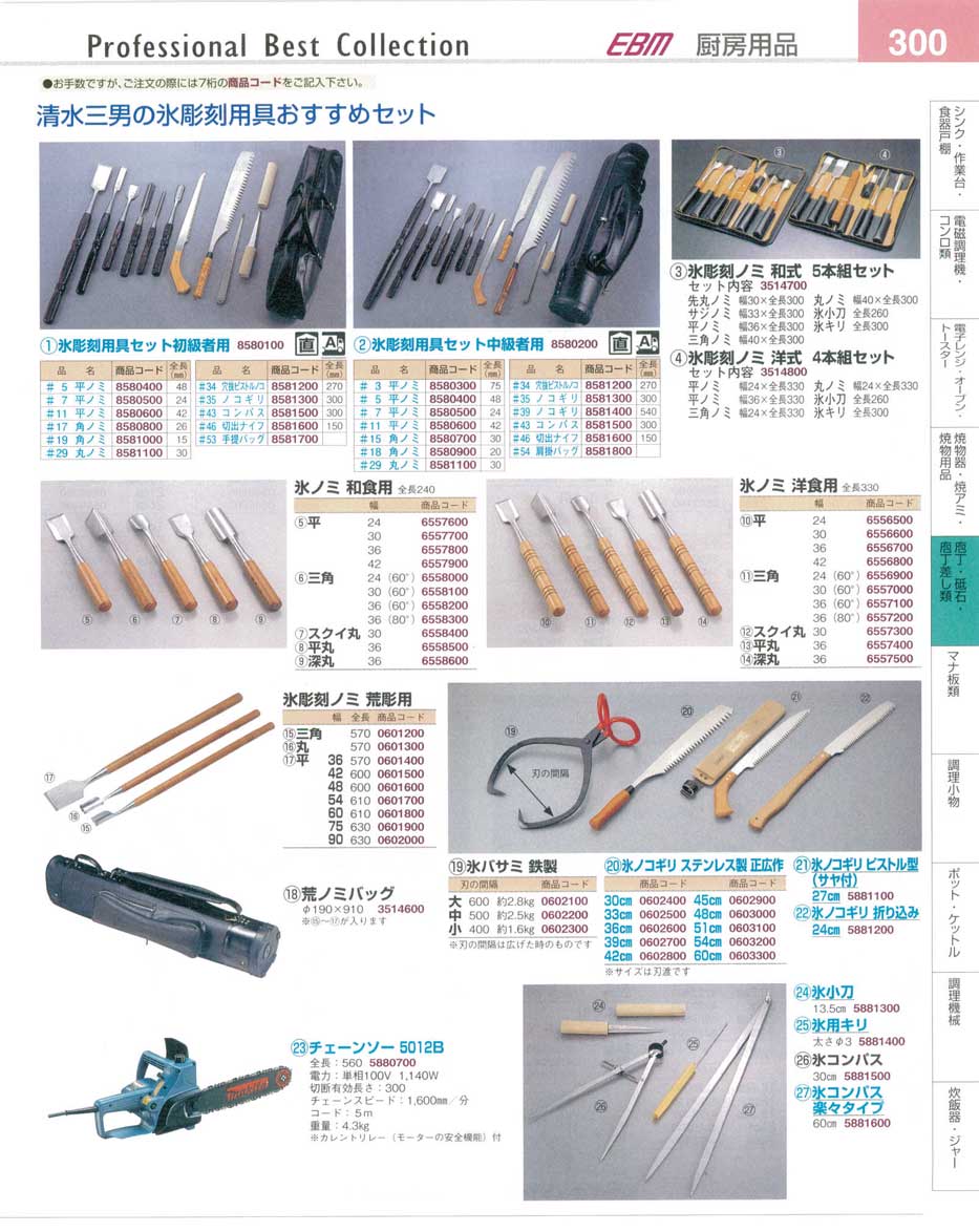 食器 氷彫刻用具セット・氷ノミ・チェーンソー・氷ノコギリ