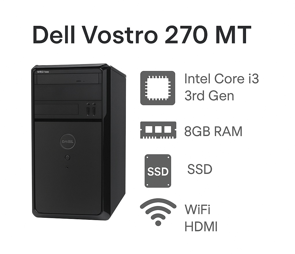 Dell Vostro 270 PC INTEL i3 3rd gen 8GB Ram 500GB SSD Win 10 Pro