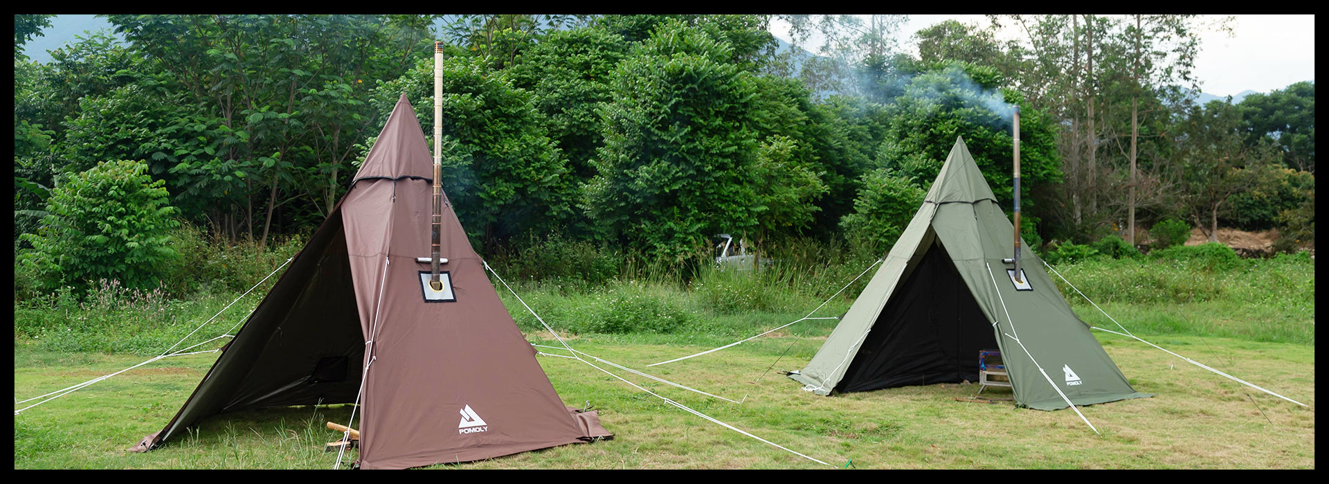 HEX ワンポールテント煙突穴付き POMOLY