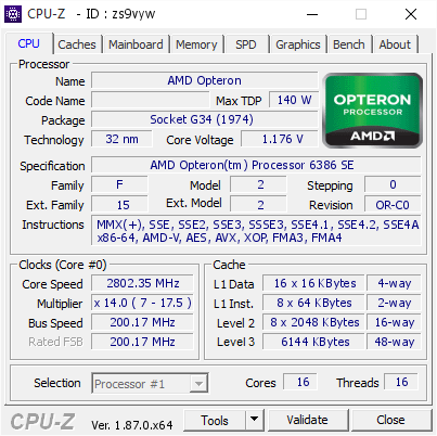 AMD Opteron @ 2802.35 MHz - CPU-Z VALIDATOR