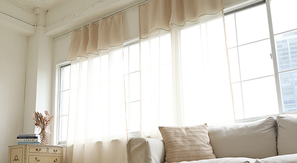 カラードラップパイピング】選べる2色 防炎 パイピング レースカーテン