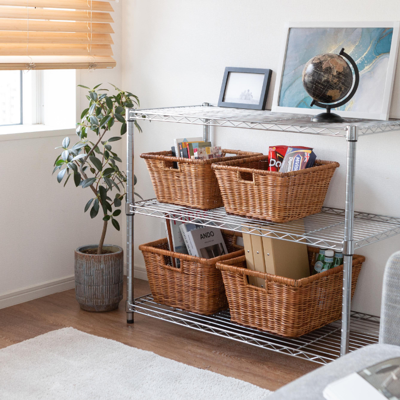 予約販売(3月上旬出荷予定) 天然素材ラタンバスケット（M） 幅40×奥35