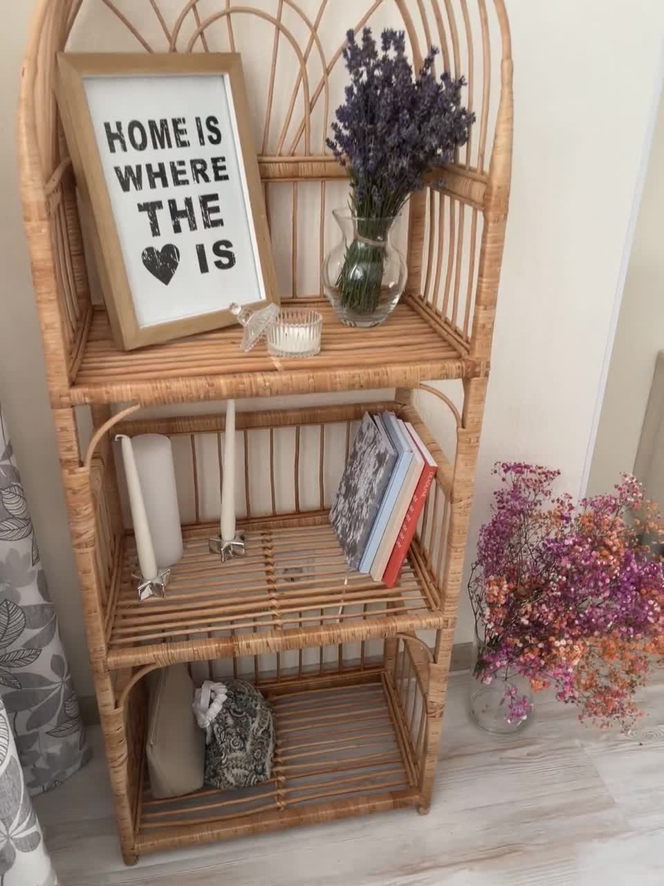 アーチ型の籐の棚、ラタンの本棚、植物スタンド、ボヘミアン家具、靴