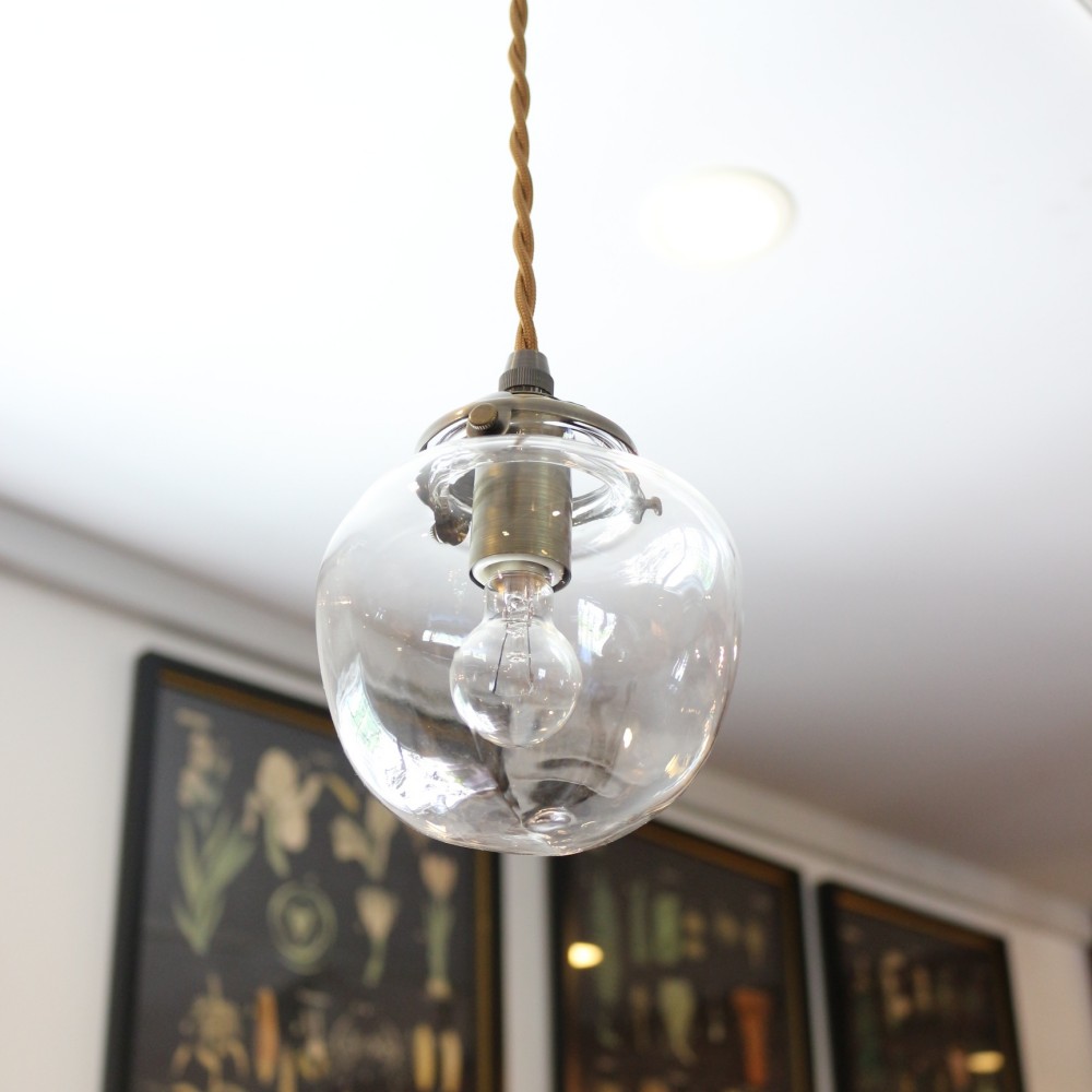 リンゴ型のガラスシェード♪ ペンダントランプ（クリア）セット【灯具A