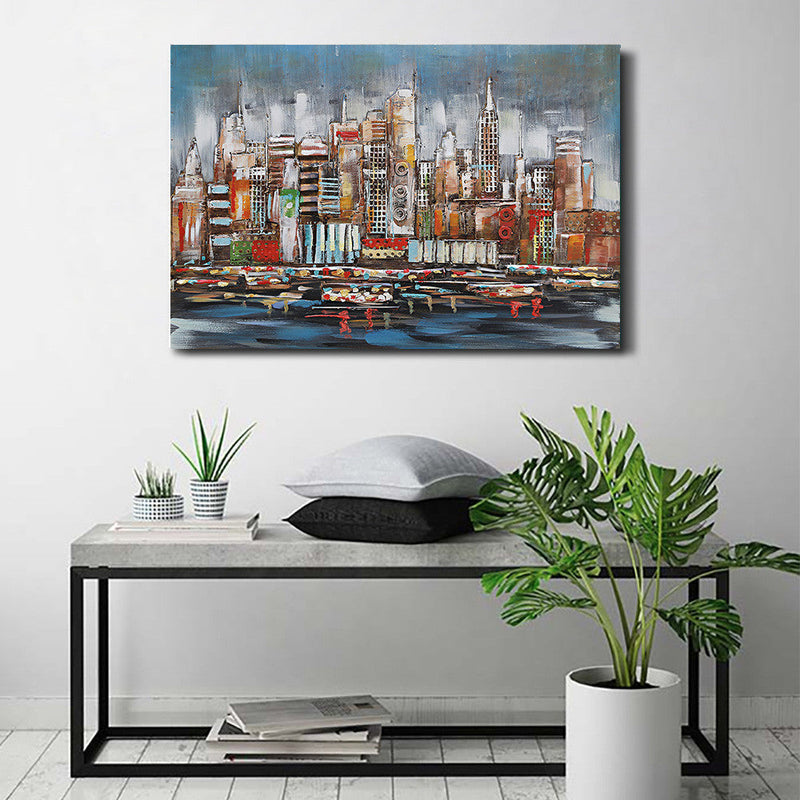 Urban Skyline 3D Wall Art Mixed Media Painting Metal Wood Decor