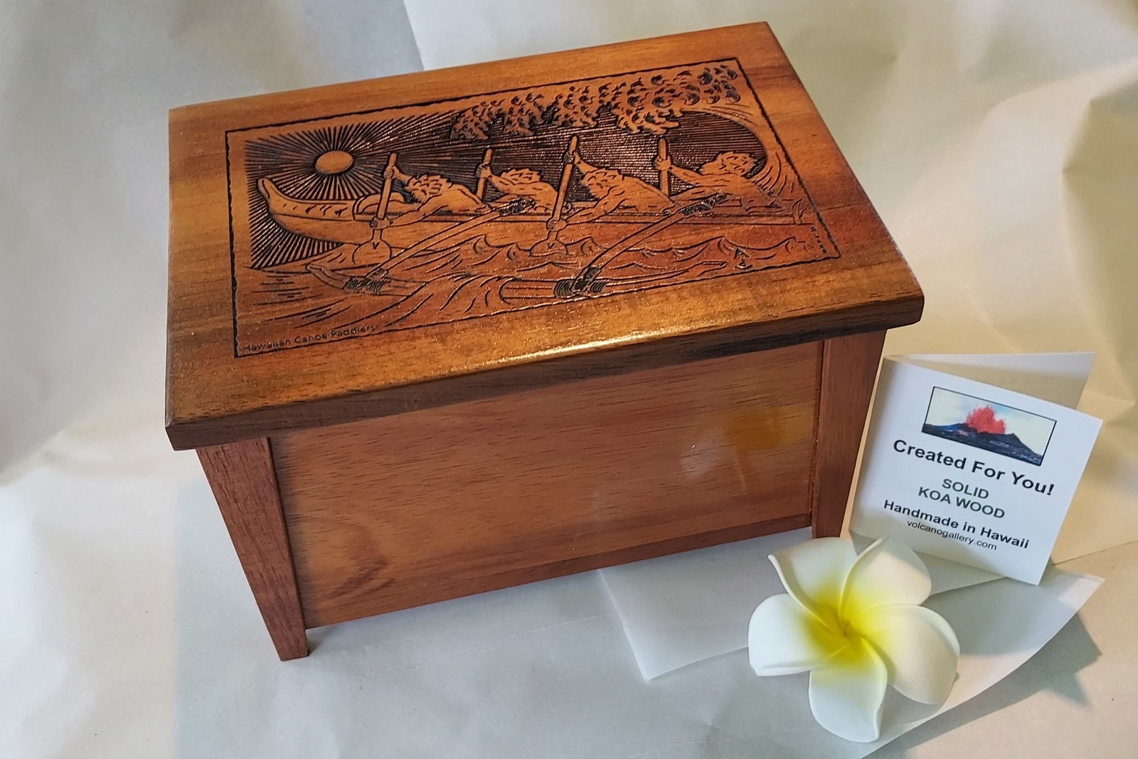 Handmade Koa Wood Box with Canoe paddler engraving