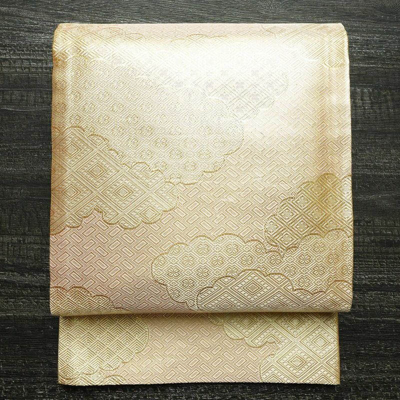 袋帯 佐賀錦 全通柄 フォーマル用 正絹 雲柄 箔 金糸 帯 ピンク | 全通