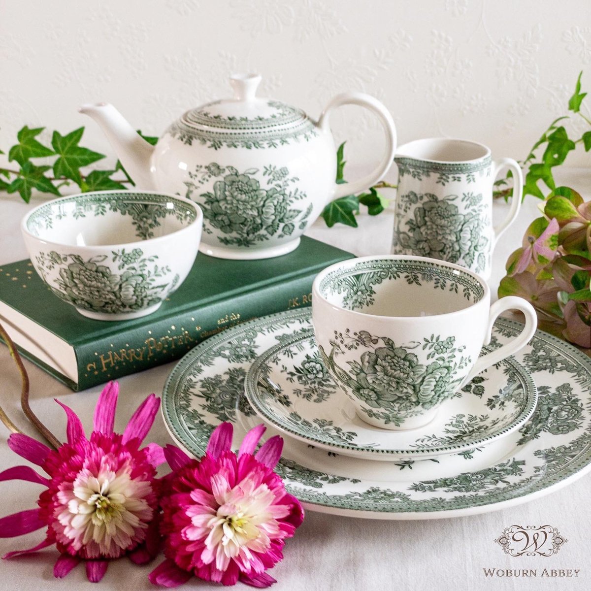 バーレイ グリーン アジアティックフェザンツ 中皿 リム 22cm 緑 大