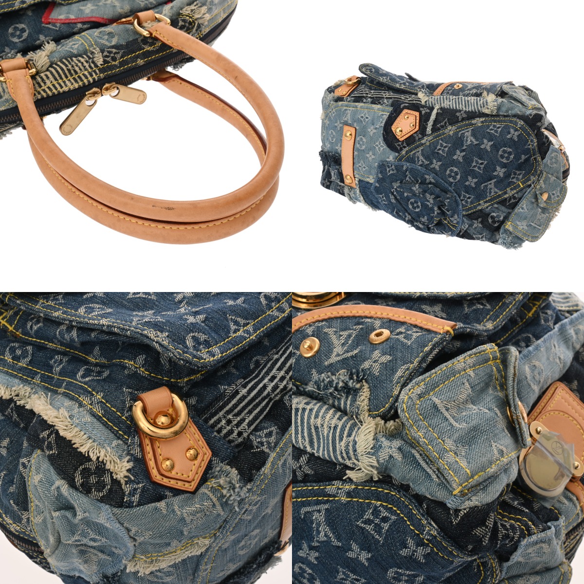 ルイヴィトン モノグラム デニム パッチワーク ボウリィ ブルー M95376