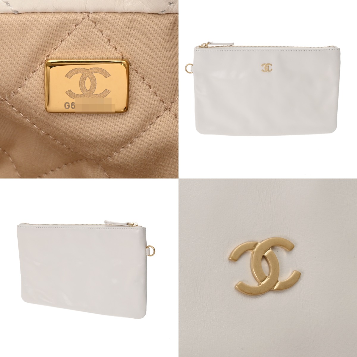 シャネル CHANEL 22 ハンドバッグ ホワイト AS3261 シャイニーカーフ