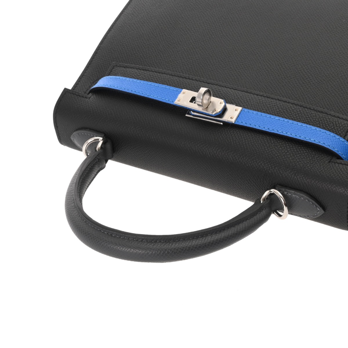 エルメス ケリー25 外縫い トリコロール ブラック/アルドワーズ/ブルー