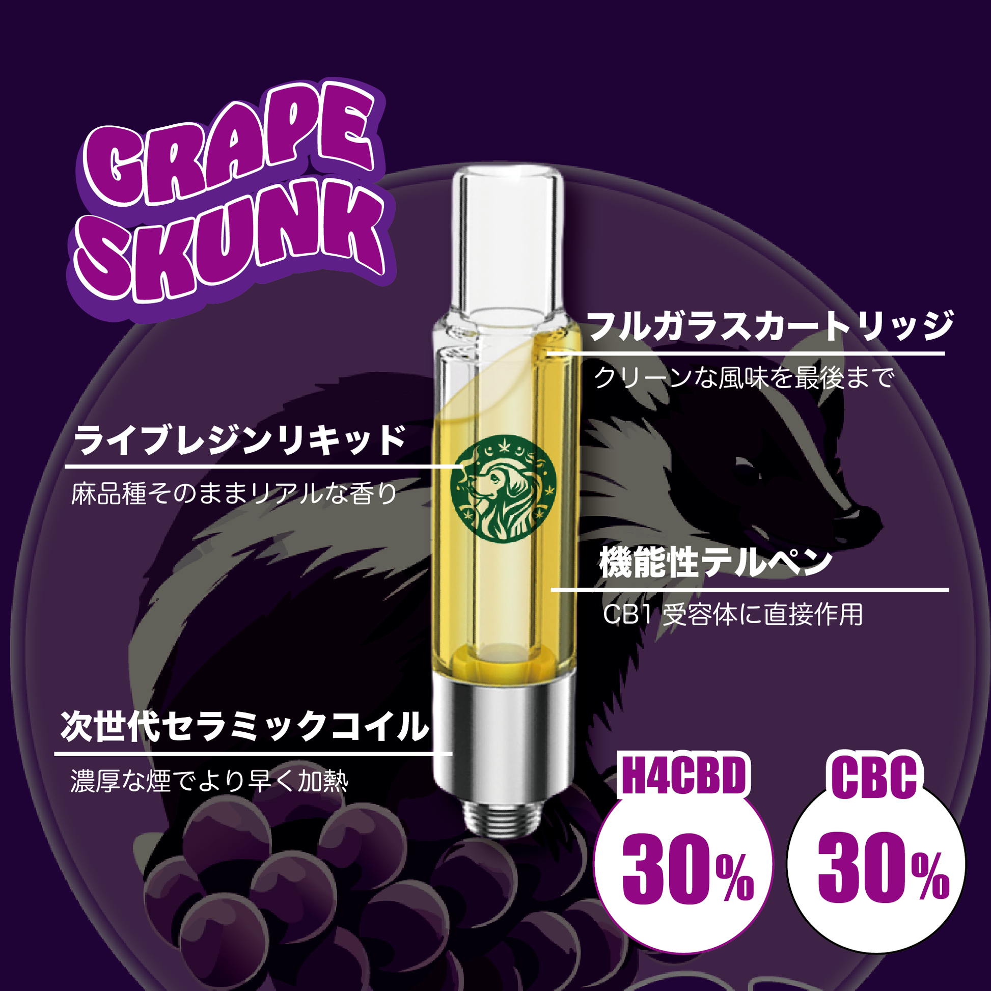 H4CBDリキッド+CB1 - グレープスカンク 1ml – ウィーディーズ