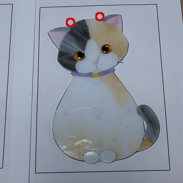 猫のステンドグラス（三毛猫）カット済みキットの追加 / W3-Stained Glass