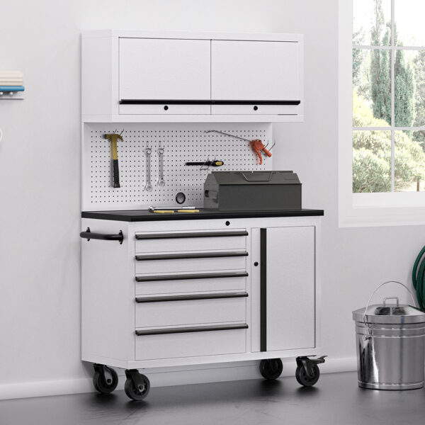 Anstead 46in White Cabinet And Worktable | Whalen Furniture