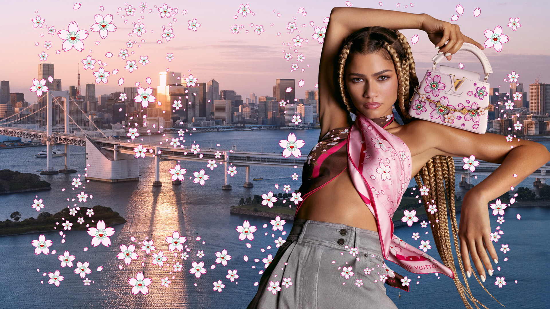 Louis Vuitton Unveils Zendaya in Takashi Murakami Cherry Blossom Ads