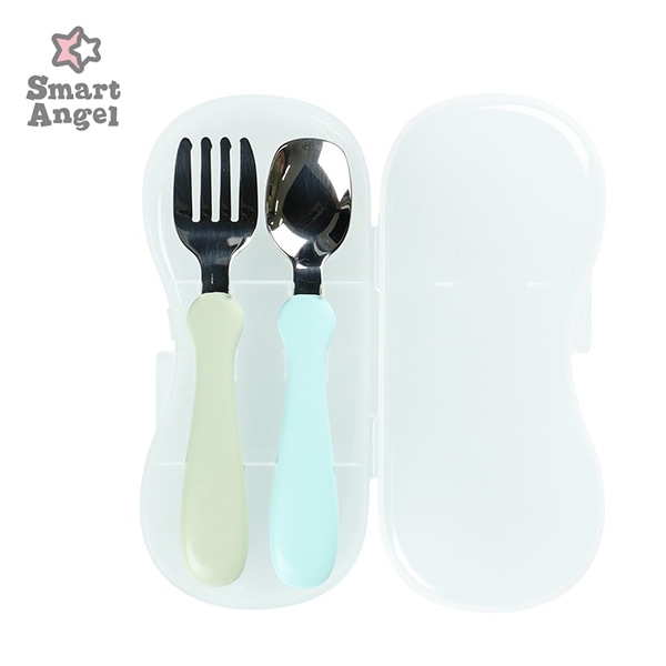 ステンレススプーン＆フォーク 抗菌ケース付き（オレンジ・ピンク