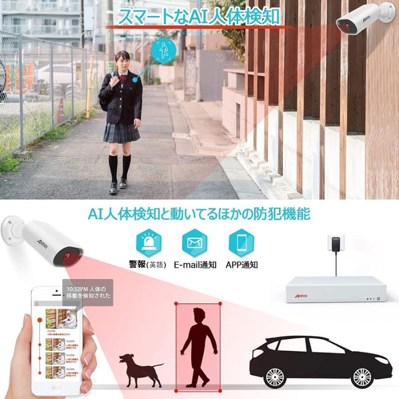 ANRAN 防犯カメラ poe防犯カメラ 8台 1920P 8CHレコーダー 防犯カメラ