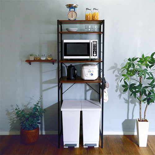 使いやすいさと安心の耐荷重 ヴィンテージゴミ箱上レンジラック ハイ