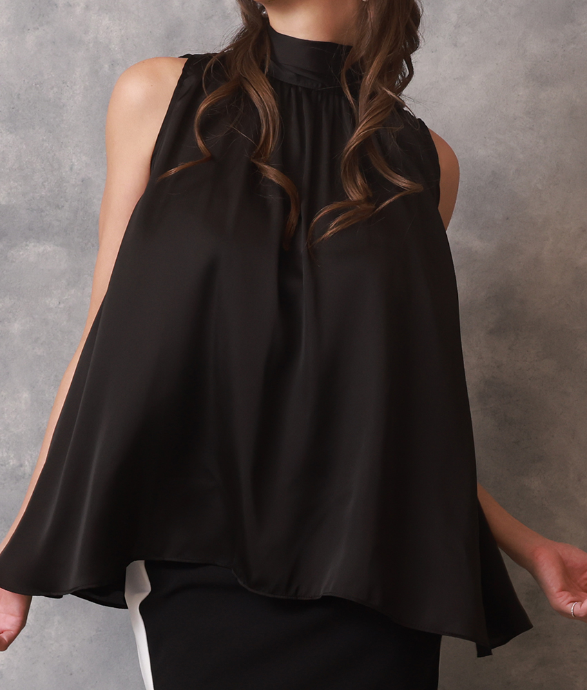 ノースリーブサテンバックリボンブラウス/山崎みどり - カラードレス