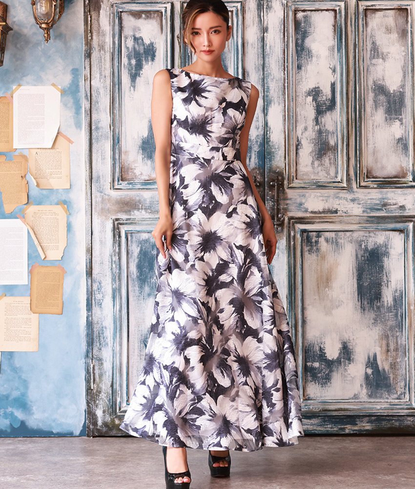 エルケイ大人カラー花柄ロングドレス/山崎みどり - カラードレス