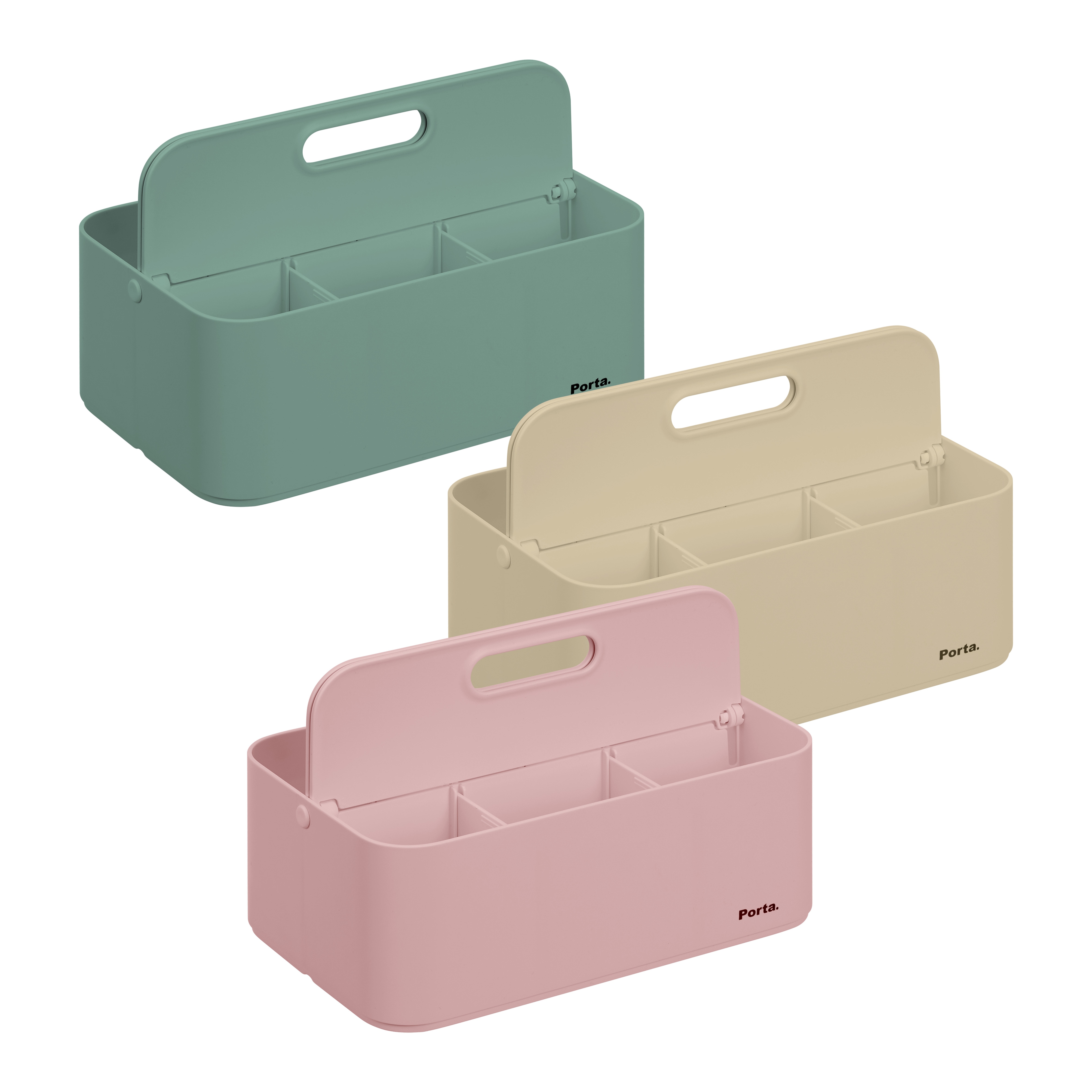 収納キャリーボックス 3個セット フォールド - ベージュ/グリーン