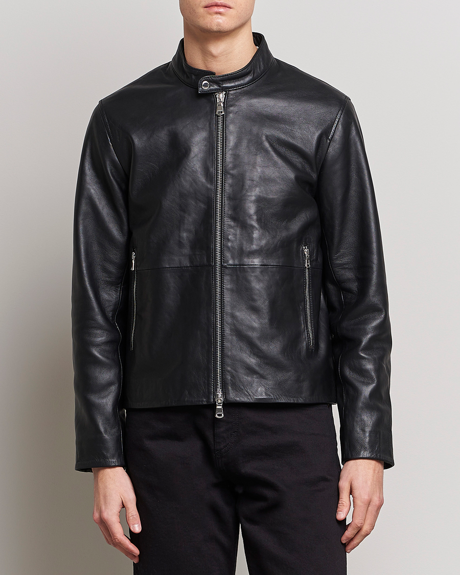 J.Lindeberg Boris Biker Leather Jacket Black at CareOfCarl.com