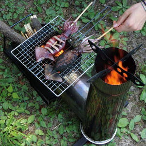 アタッシュケース付きロケットストーブ、ツイン焚き火コンロ「わんこ」