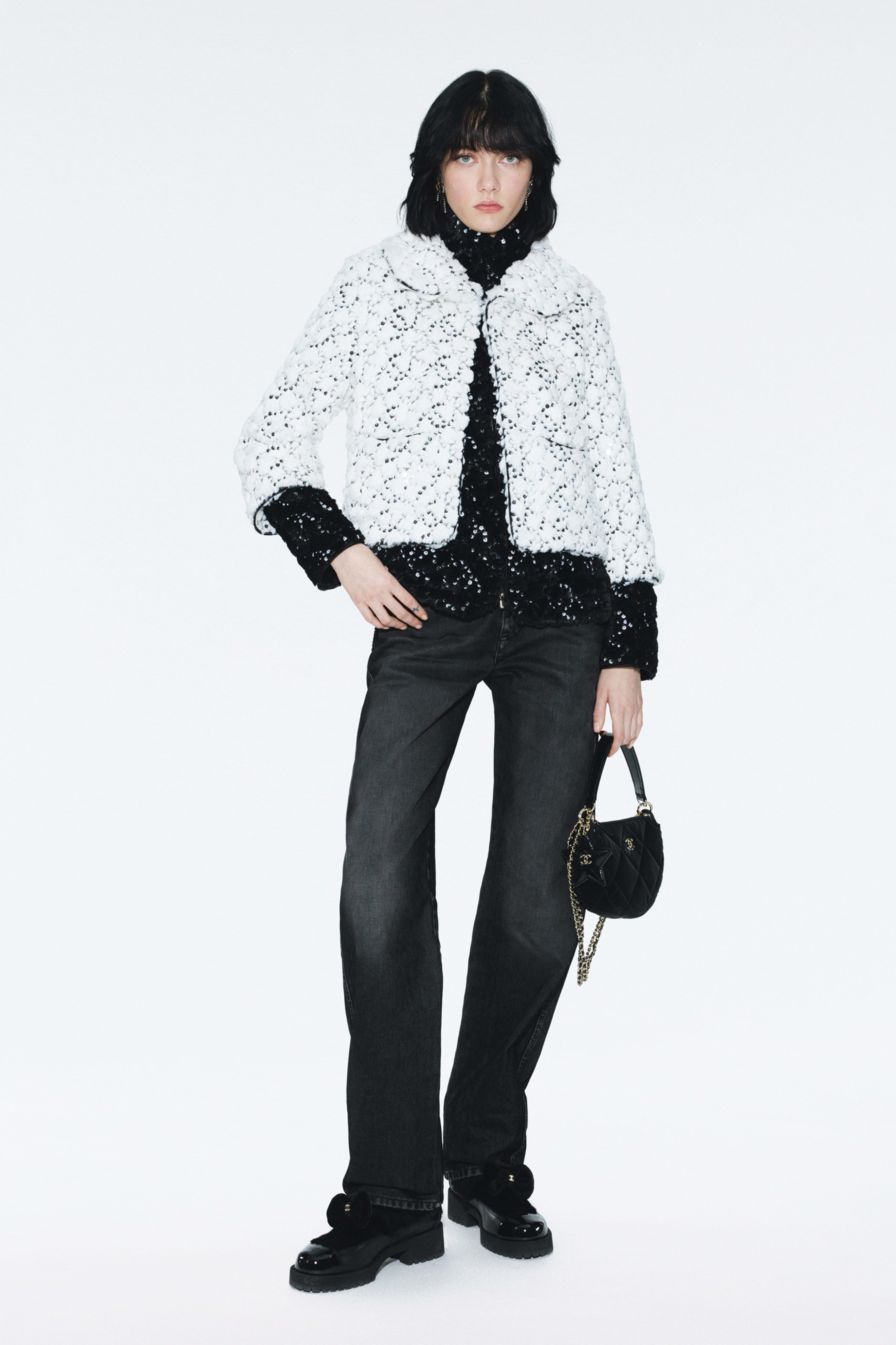 ジャケット - ミックス ファイバー & スパンコール、ブラック