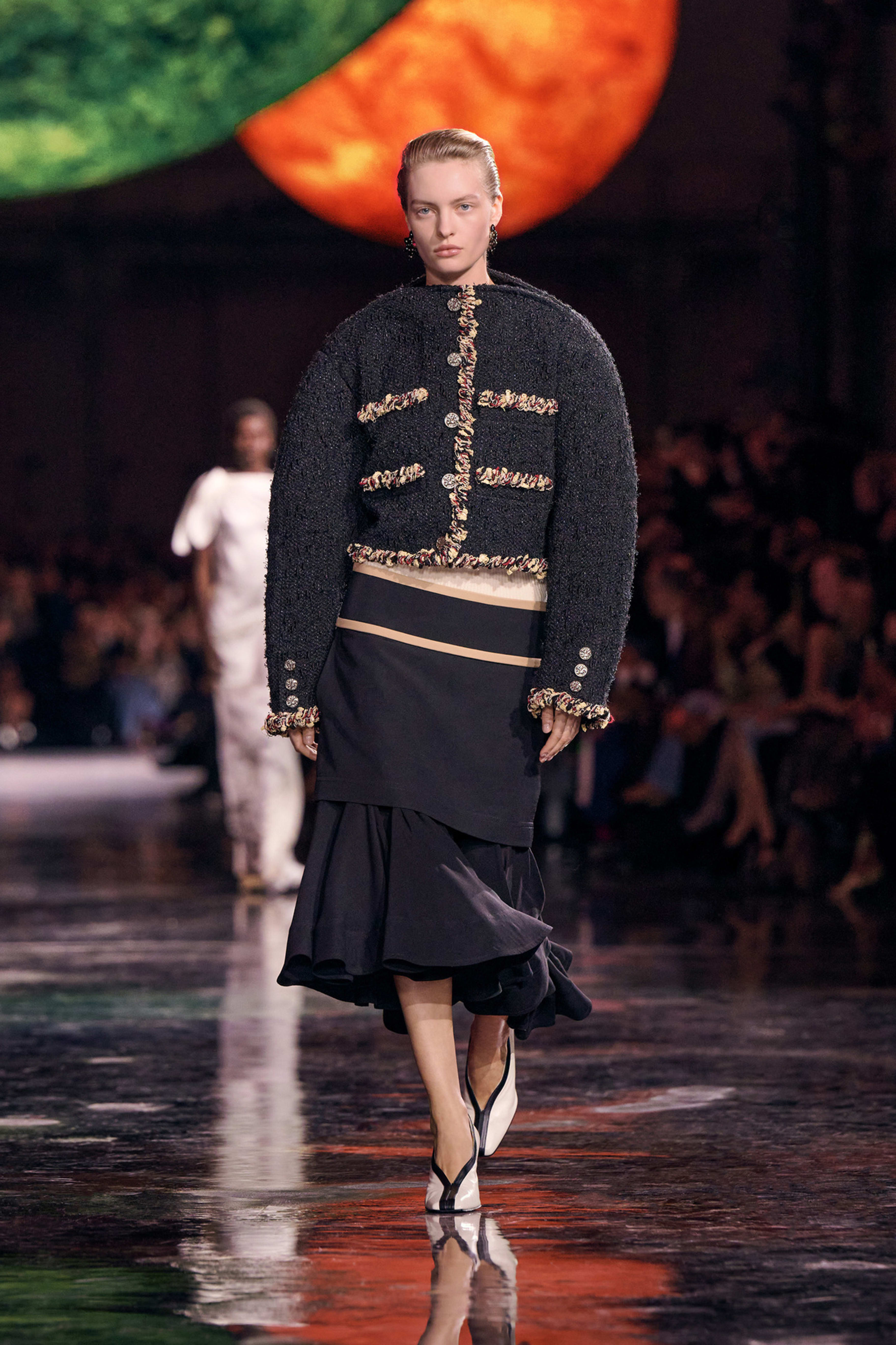 ミディ スカート - ミックス ファイバー & リネン、ブラック