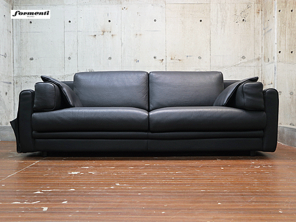 formenti】フォルメンティ 黒総革 3人掛けソファ ユーロ・カーサ 出張
